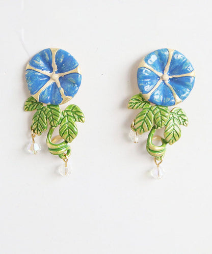 Gold Morning Glory Handmade Painting Copper Stud Earrings