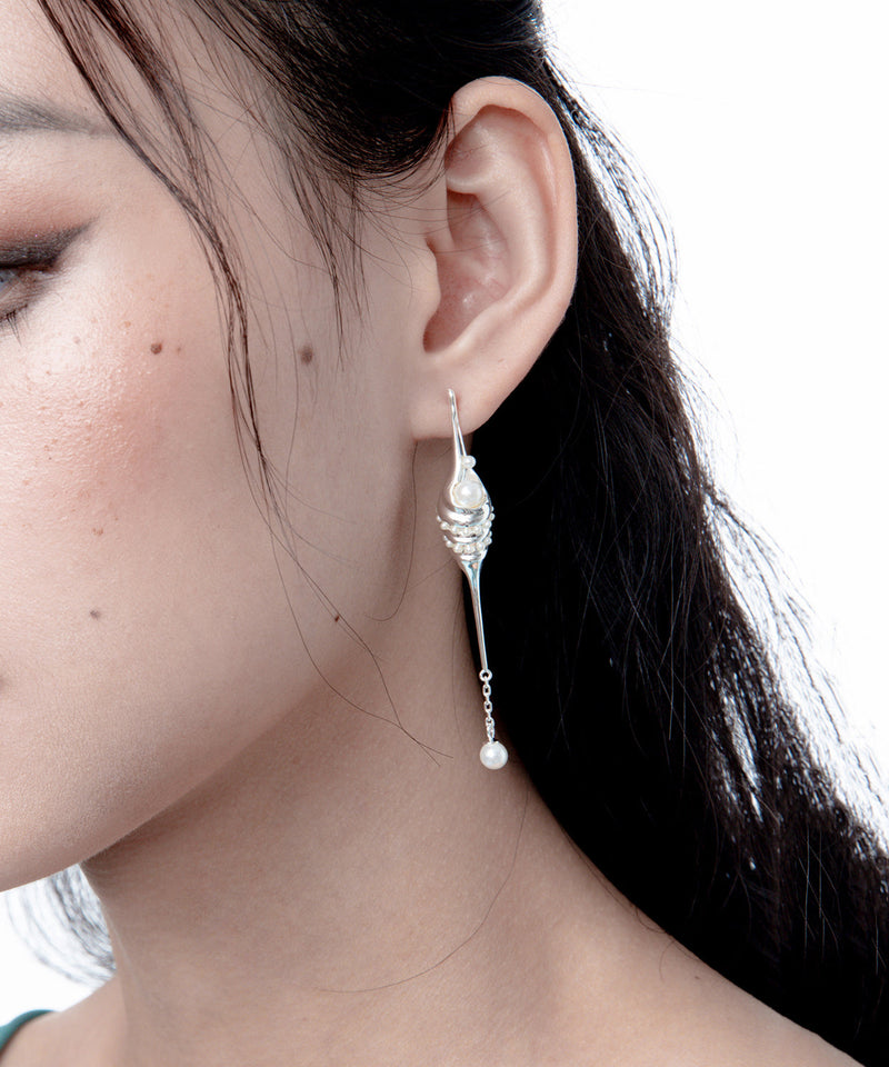 Tears of the Sea God Silver Pearl Tassel Silver Drop Earrings