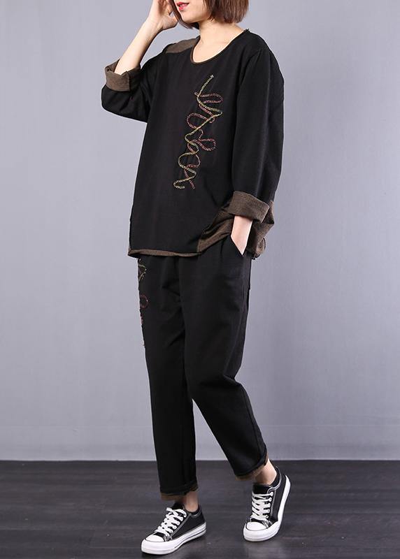 black autumn vintage patchwork tops and casual harem pants two pieces