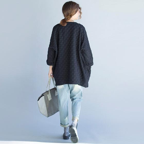 Black Cotton Cardigan Bracelet Sleeved Cardigan Outwear