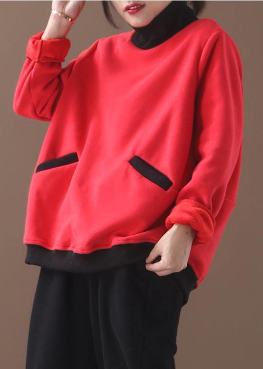 Black Cotton Clothes Two Pockets Clothing Patchwork High Neck Shirts