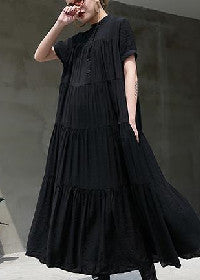 Black Long Cotton Dress Patchwork Caftans Short Sleeve Cotton Caftans