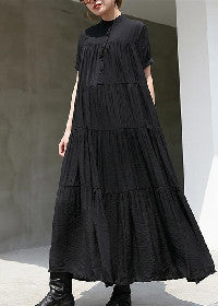 Black Long Cotton Dress Patchwork Caftans Short Sleeve Cotton Caftans