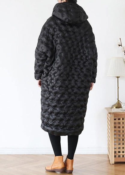 Black Loose Large Size Hooded Long Padded Jacket Cotton Thick Coat