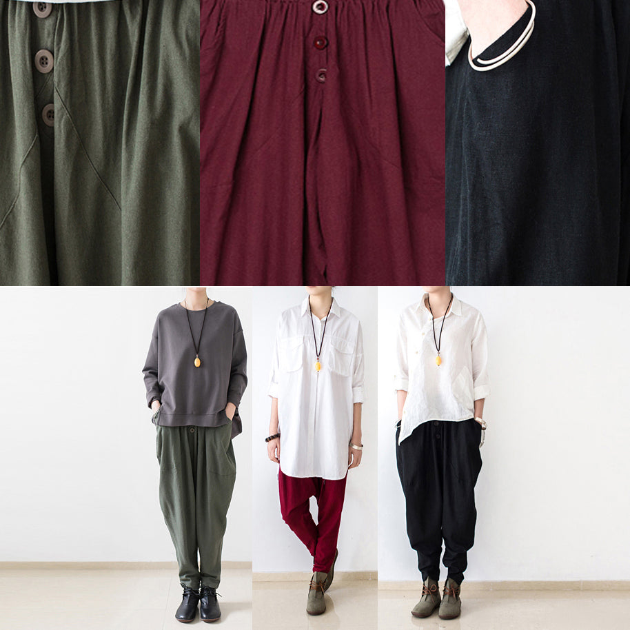 Black Oversized Linen Carrot Pants Cotton Pants Loose Harem Pants
