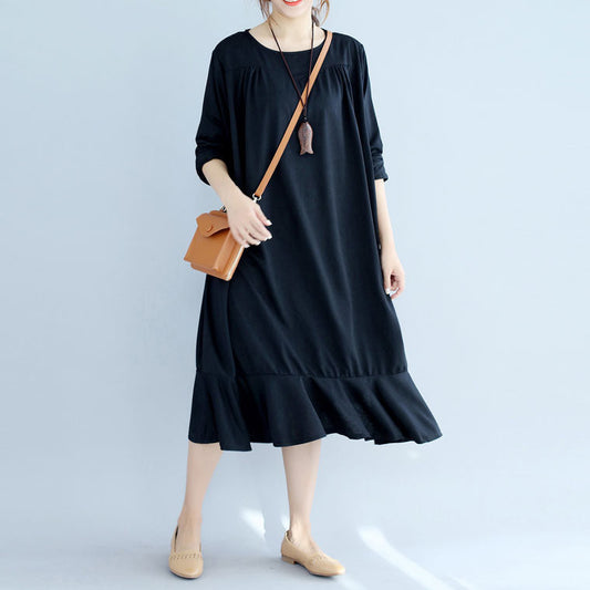 Black Ruffles Cotton Dresses Oversize Long Sleeve Maternity Dress