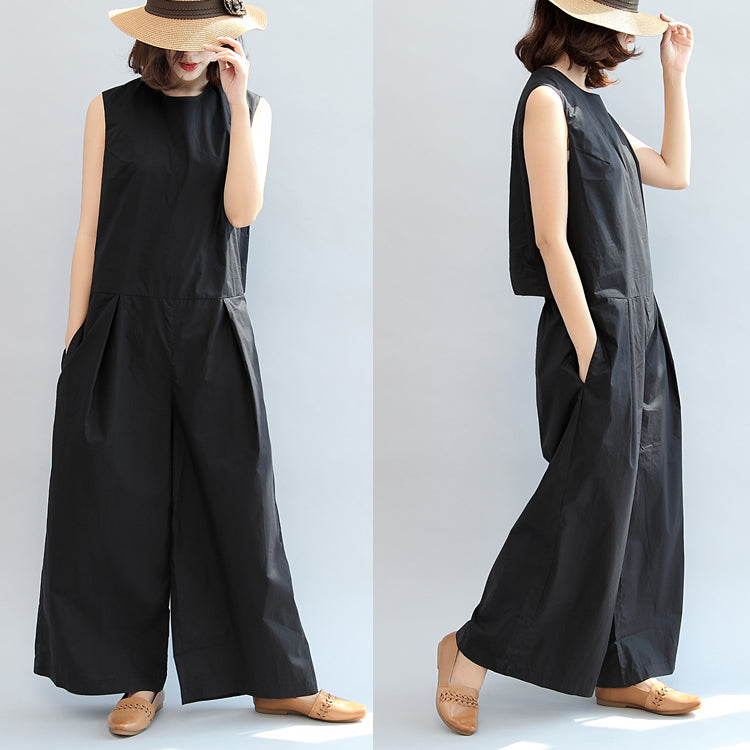 Black Stylish Linen Pants Sleeveless Tops and Loose Jumpsuit Pants
