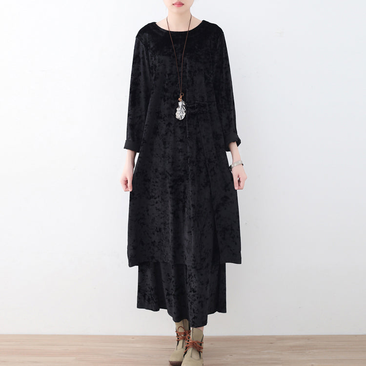 Black Two Pieces Autumn Oversize Corduroy Pullover With Cozy Wide Leg Pants