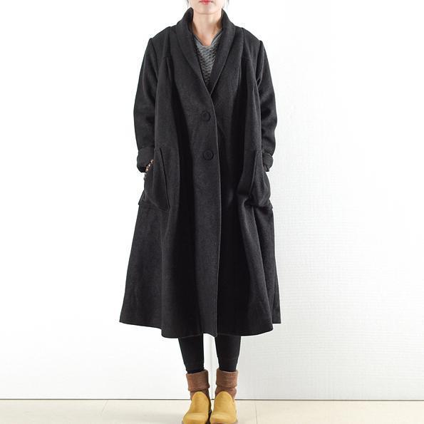 Black Warm Woolen Coats Outwear Winter Outfits Oversize Jackets Long