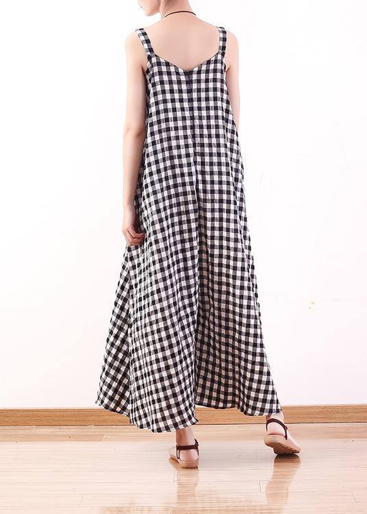 Black White Plaid Cotton Carpenter Pants Loose Wide Leg Pants