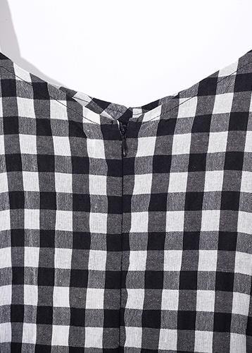 Black White Plaid Cotton Carpenter Pants Loose Wide Leg Pants