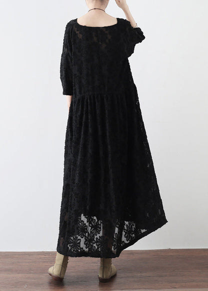 Black Cross Neck Lace Dresses Lace Caftans Tunic High Waist Design