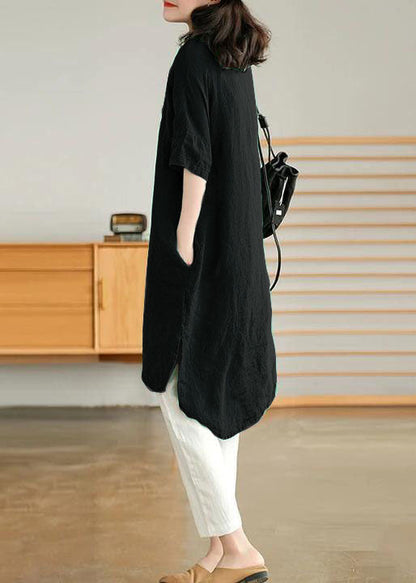 Jade Red Flower Linen Linen Shirt Dress
