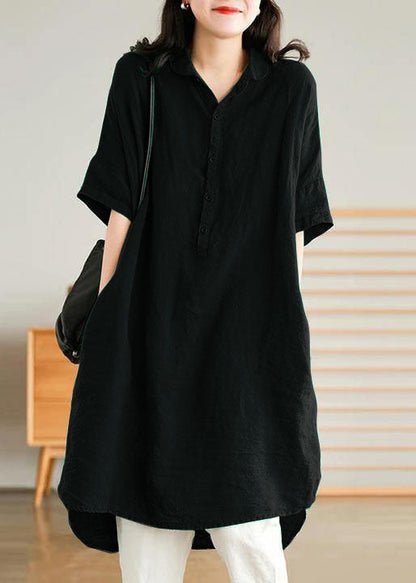 Jade Dark Blue Stripes Polka Dots Linen Linen Shirt Dress