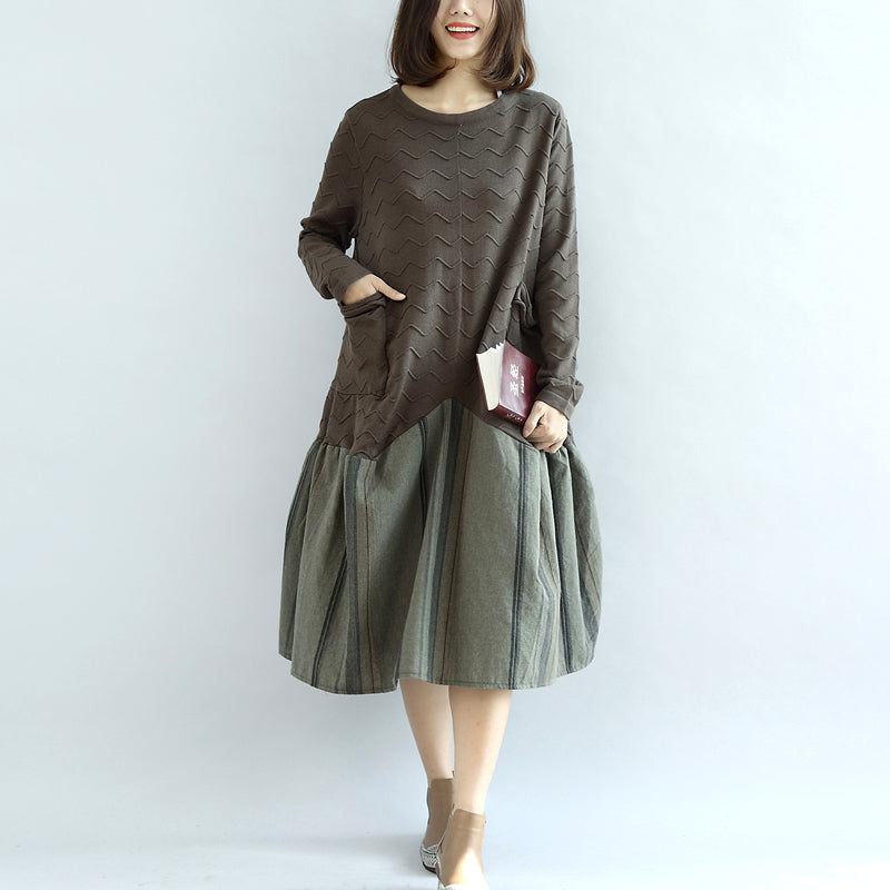Blossom Army Green Sweater Dresses Unique Patchwork Winter Knit Sweaters Oversized Pullover