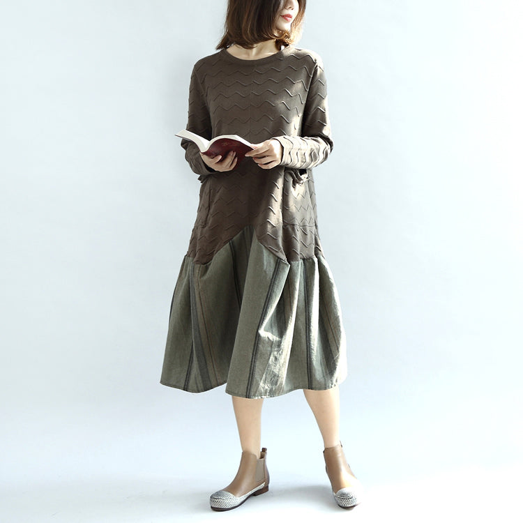 Blossom Army Green Sweater Dresses Unique Patchwork Winter Knit Sweaters Oversized Pullover