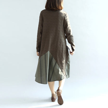 Blossom Army Green Sweater Dresses Unique Patchwork Winter Knit Sweaters Oversized Pullover