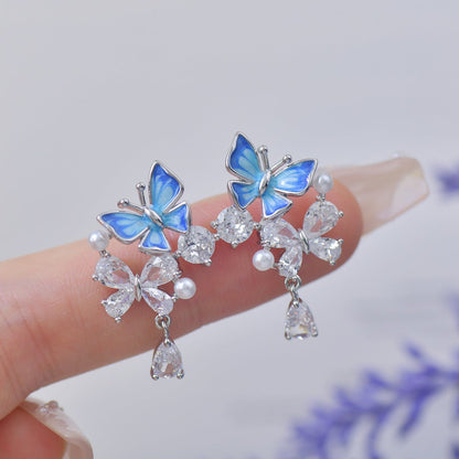 Blue Butterfly Drop Earrings