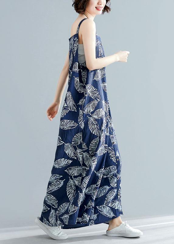 Blue Prints Summer Asymmetric Button Jumpsuit Pants Cotton Carpenter Pants