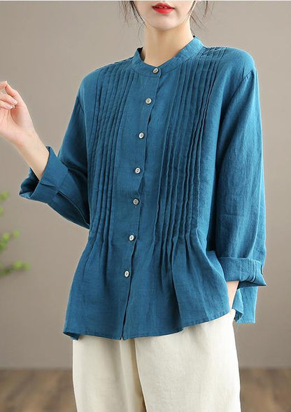 Organic White-flower Linen Shirt Tunics Women Ramie Blouse