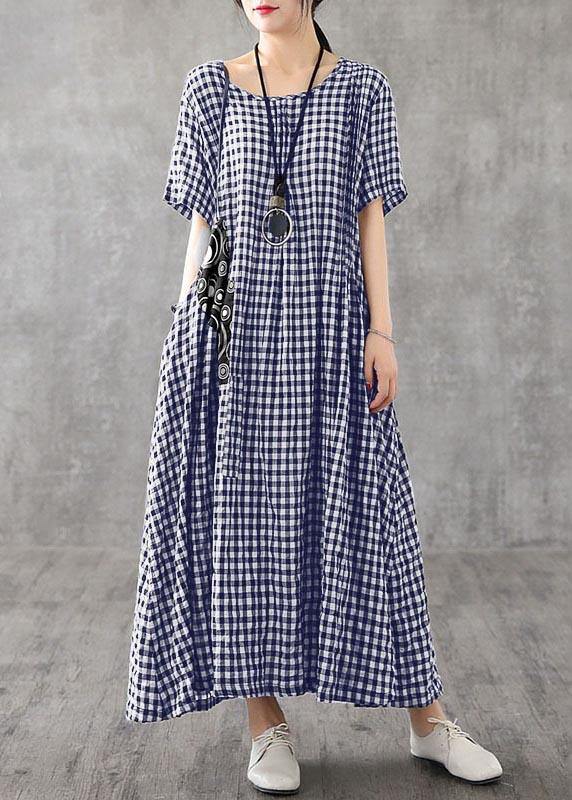Red Plaid Linen Dresses Summer Long Cotton Dress Maxi Gown