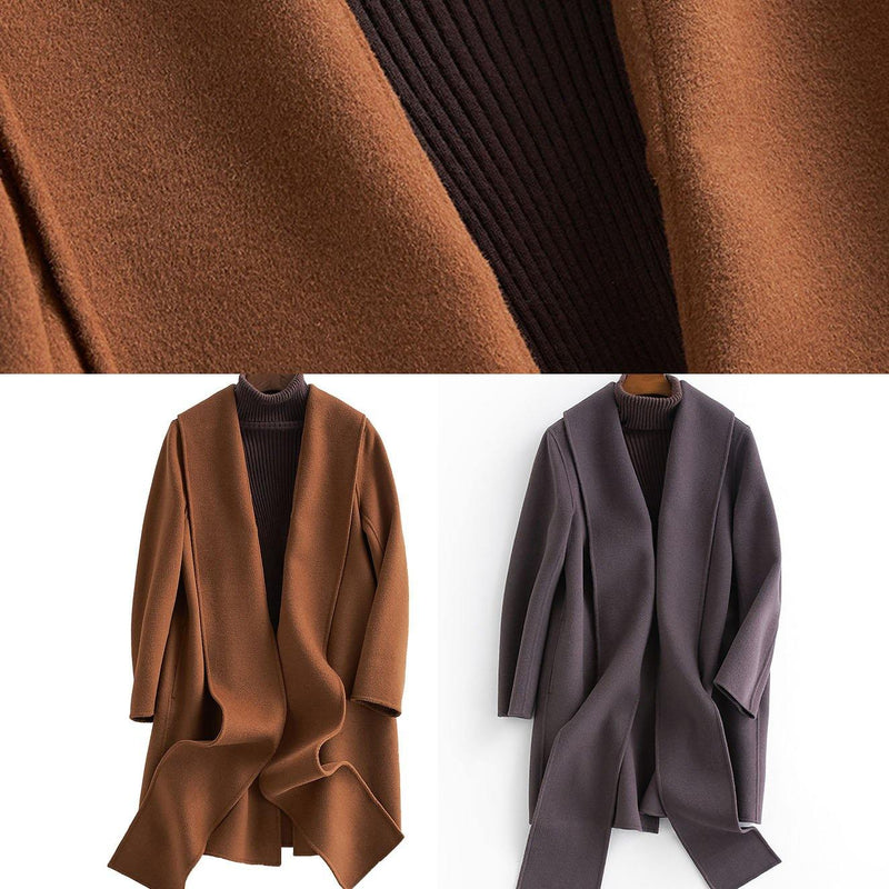 Boutique Loose Length Long Sleeve Outwear Dark Gray Pockets Woolen Coat