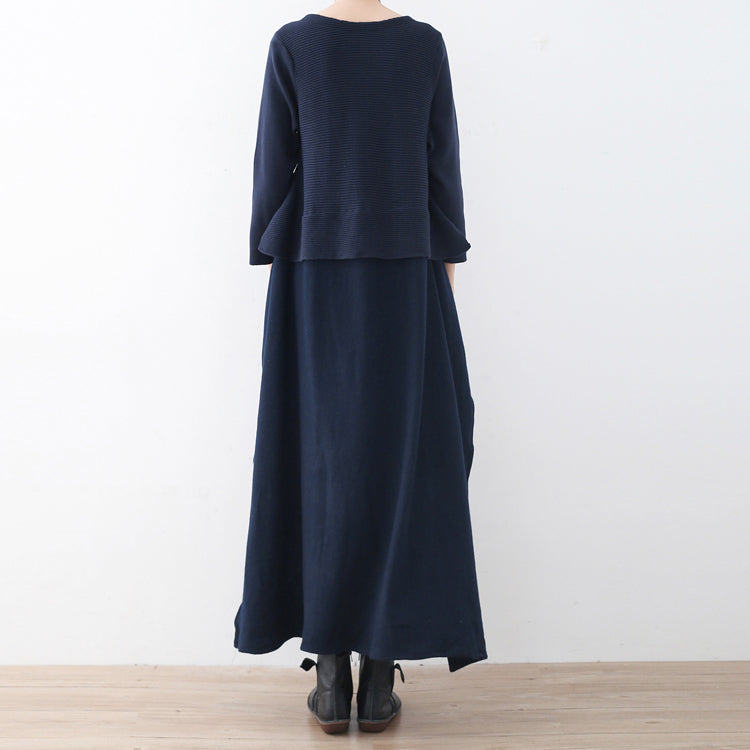 Boutique Bark Blue Sweater Dresses Clothing Sweater Side Open Fall Dresses Faux Two Pieces