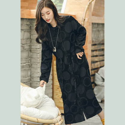 Boutique Black Dotted Jacquard Long Coat Peter Pan Collar Cardigans Waist Coats