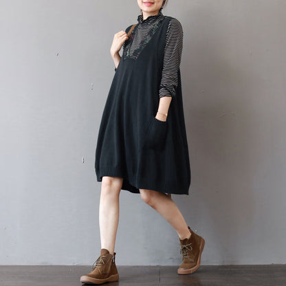 Boutique Black Pure Cotton Dresses Holiday Dresses Hooded Sleeveless Cotton Clothing Dresses