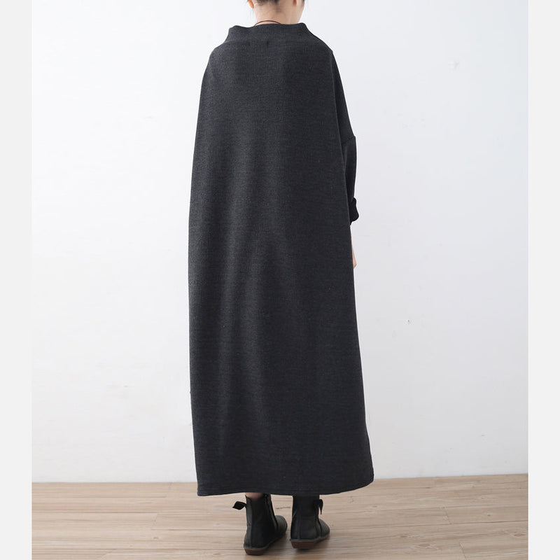 Boutique Dark Gray Linen Dresses Lack Patchwork Traveling Dress Asymmetrical Maxi Dresses