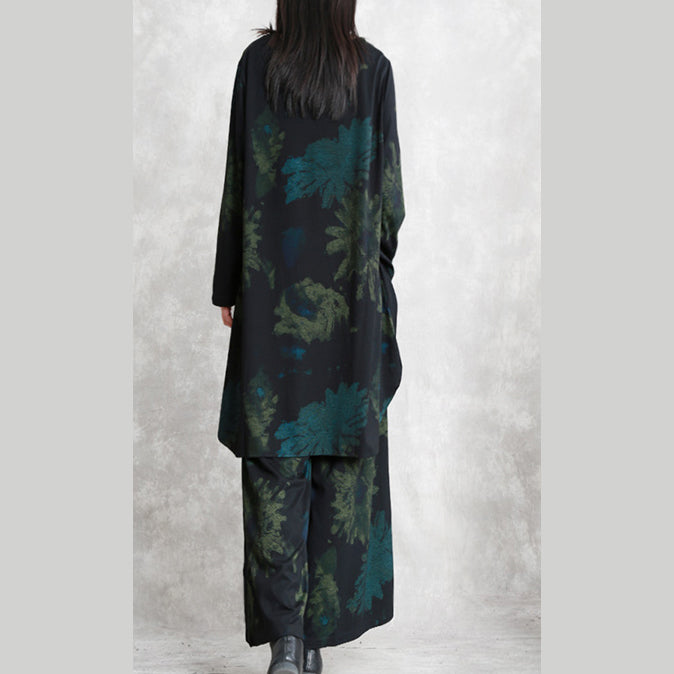 Boutique Cotton Blended Two Pieces Oversized Maxi T Shirts Fine Long Sleeve Asymmetric O Neck Pockets Tops Cotton Blended Baggy Trouse