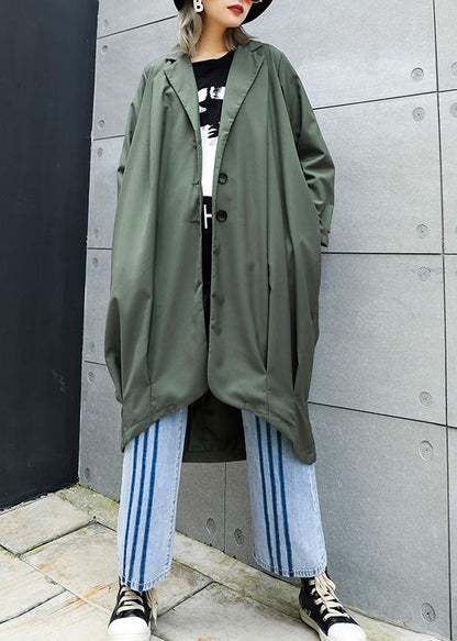 Boutique Gray Green Coats Oversize Maxi Coat Notched Pockets Asymmetric Outwear