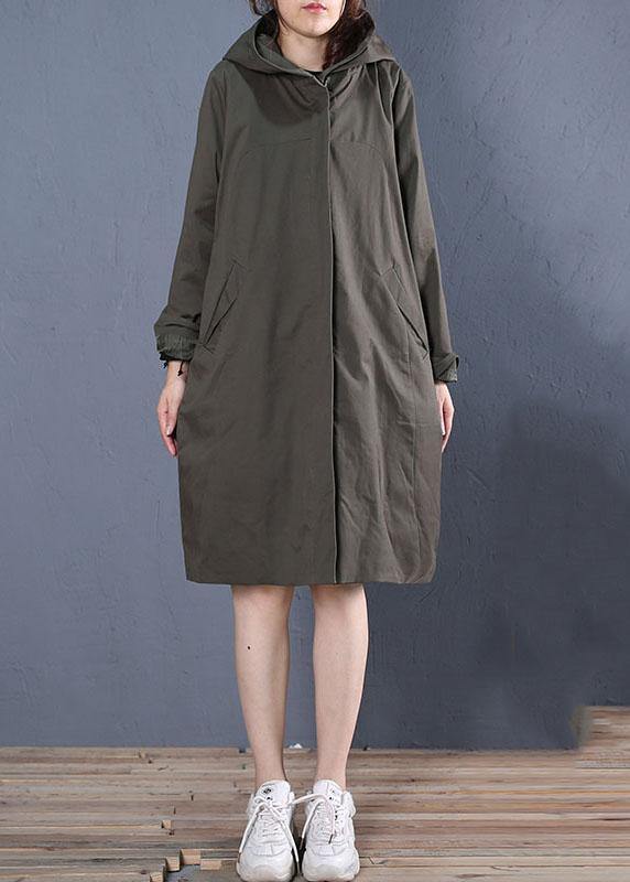 Boutique Oversized Mid-length Coats Fall Coat Gray Green Hooded Zippered Coat