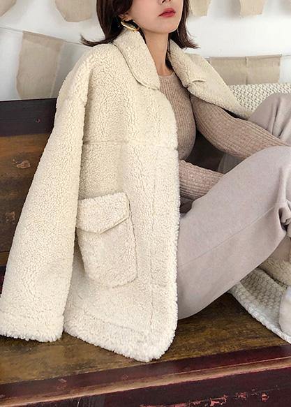 Boutique Clothing Jackets & Coats Big Pockets Coats Nude Lapel Collar Woolen Overcoat