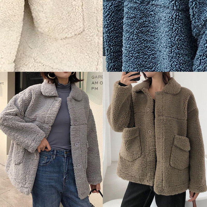 Boutique Clothing Jackets & Coats Big Pockets Coats Nude Lapel Collar Woolen Overcoat