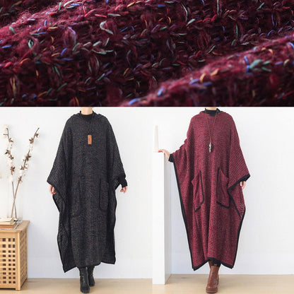 Boutique Clothing Long Winter Coat Black Hooded Large Hem Woolen Coats