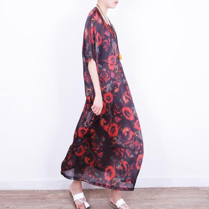Boutique Red Silk Dress Oversize Patchwork Traveling Clothing New O Neck Chiffon Gown