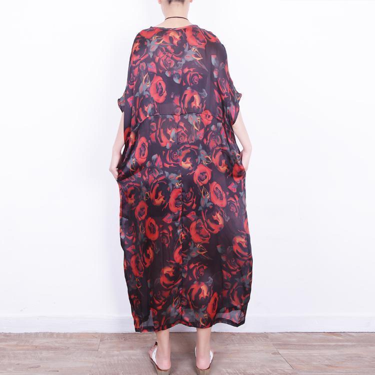 Boutique Red Silk Dress Oversize Patchwork Traveling Clothing New O Neck Chiffon Gown