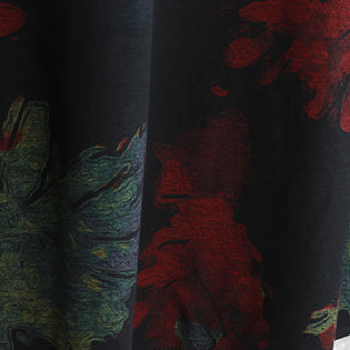 Boutique Red Green Print Midi-length Cotton Blended Two Pieces Oversize Clothing Tops Long Sleeve Baggy O Neck Asymmetric Tops and Baggy Pants