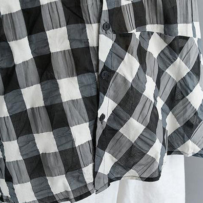 Boutique Summer Cotton Tops Clothing Summer 12 Sleeve Plaid Blouse