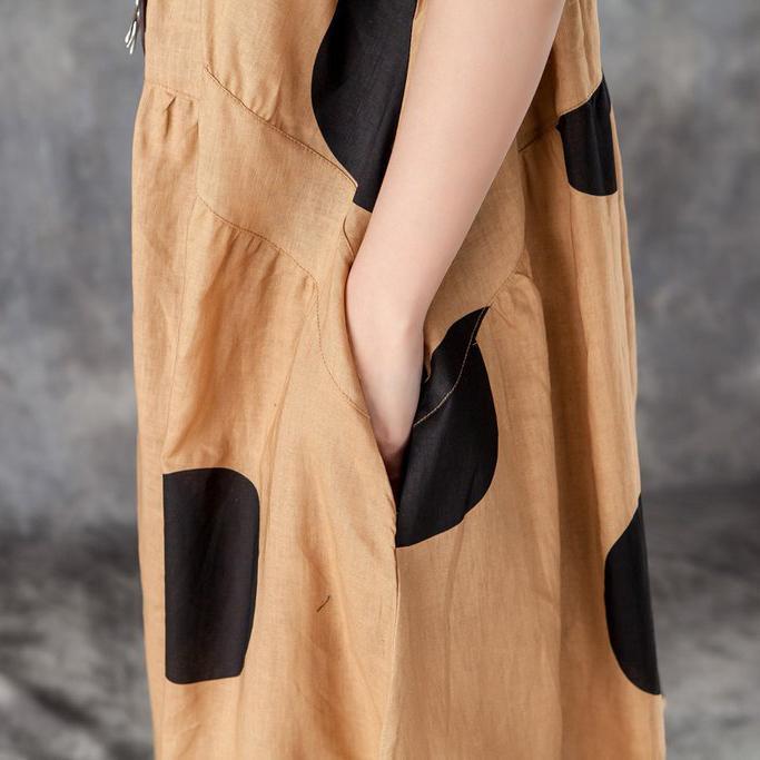 Boutique Summer Dress Loose Linen Polka Dot Dress With Pocket