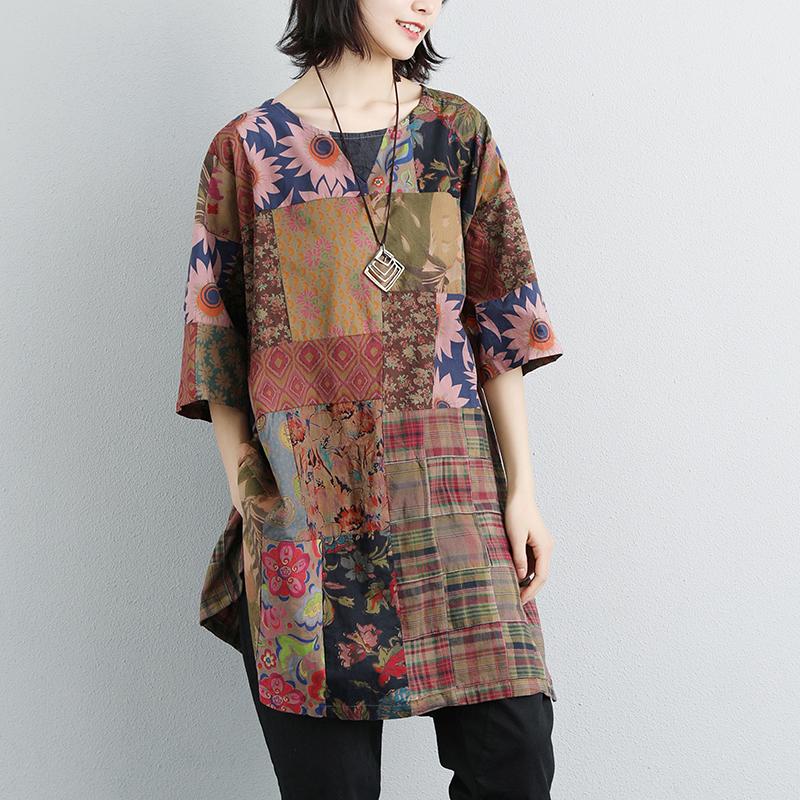 Boutique Summer T Shirt Short Sleeve Summer Flower Slit Long Tops