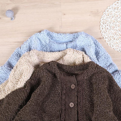 Boutique Spring Coats Chocolate O Neck Patchwork Fuzzy Wool Coat for Woman