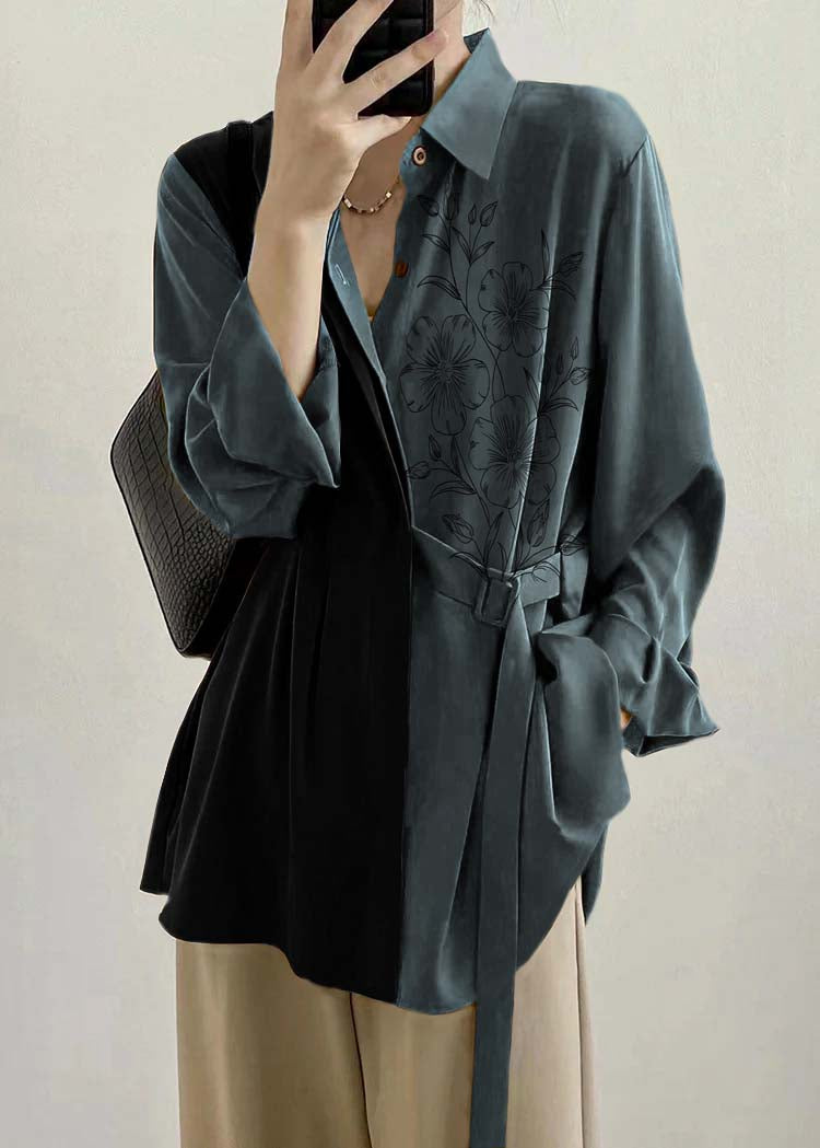 Caramel Peter Pan Collar Lace Up Loose Shirt Top Fall