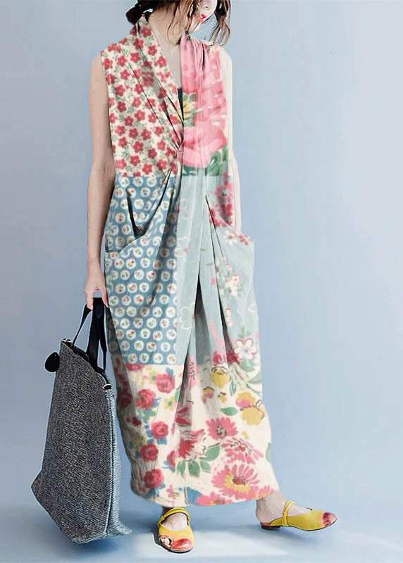 V Neck Sleeveless Loose Long Dress Split Hem Long Tank