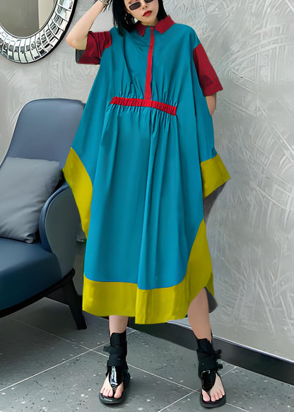 Diy Green Cotton Clothes Lapel Asymmetric Kaftan Dress