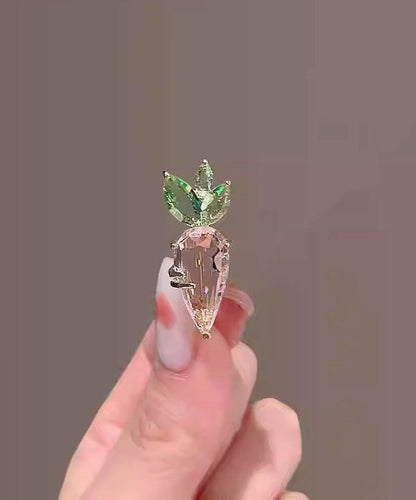 Pink Alloy Crystal Carrot Brooches