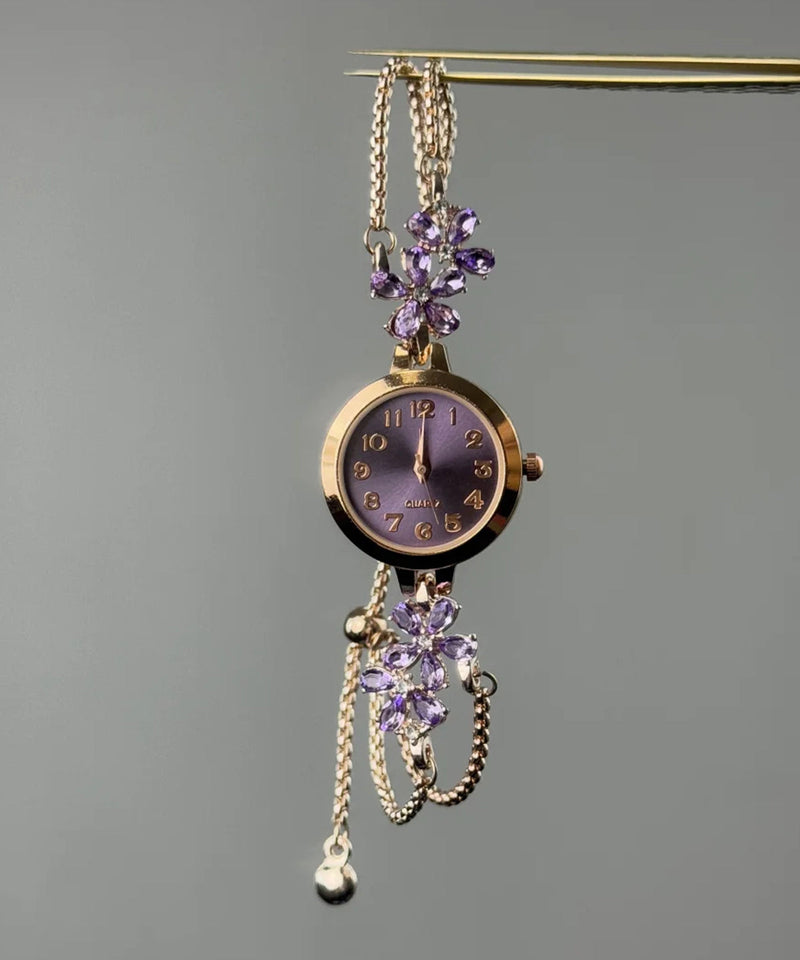 Boutique Purple Alloy Zircon Bauhinia Tassel Watches
