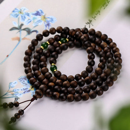 108 Beads Agarwood Cyan Jade Wood Mala Bracelet for Protection
