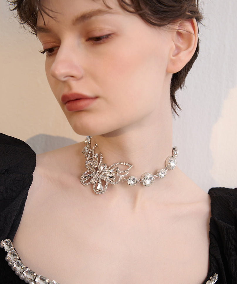 White Butterfly Sparkling Zircon Choker